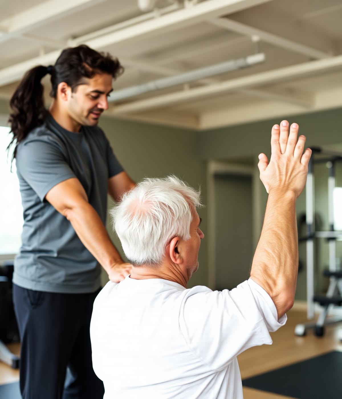 Trainer coaching senior client